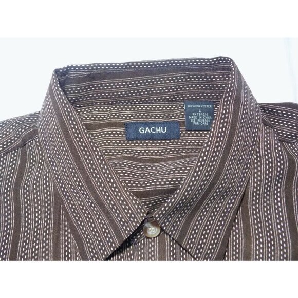 Vintage Gachu Men Shirt Large L Long Sleeve Disco Y2K Brown Button Up - Picture 5 of 11
